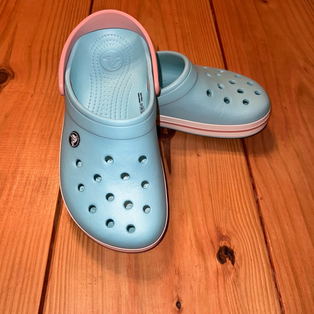 Adults CROCS Crocband Light Blue and Pink Clogs
